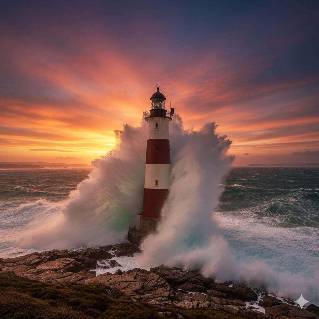 Faro en la costa al atardecer - Vixia System